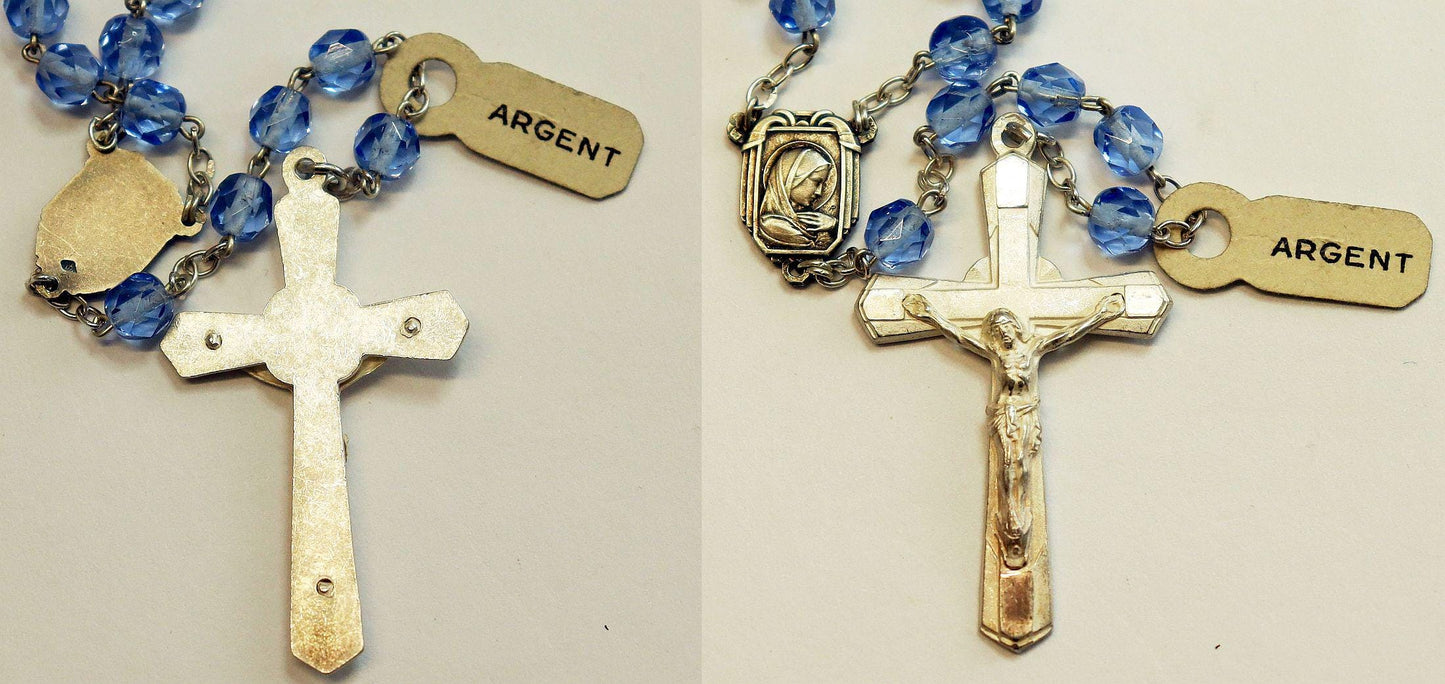 Catholic Vintage Rosary New Old Stock Blue Crystal Sterling Silver Exquisite Series No25