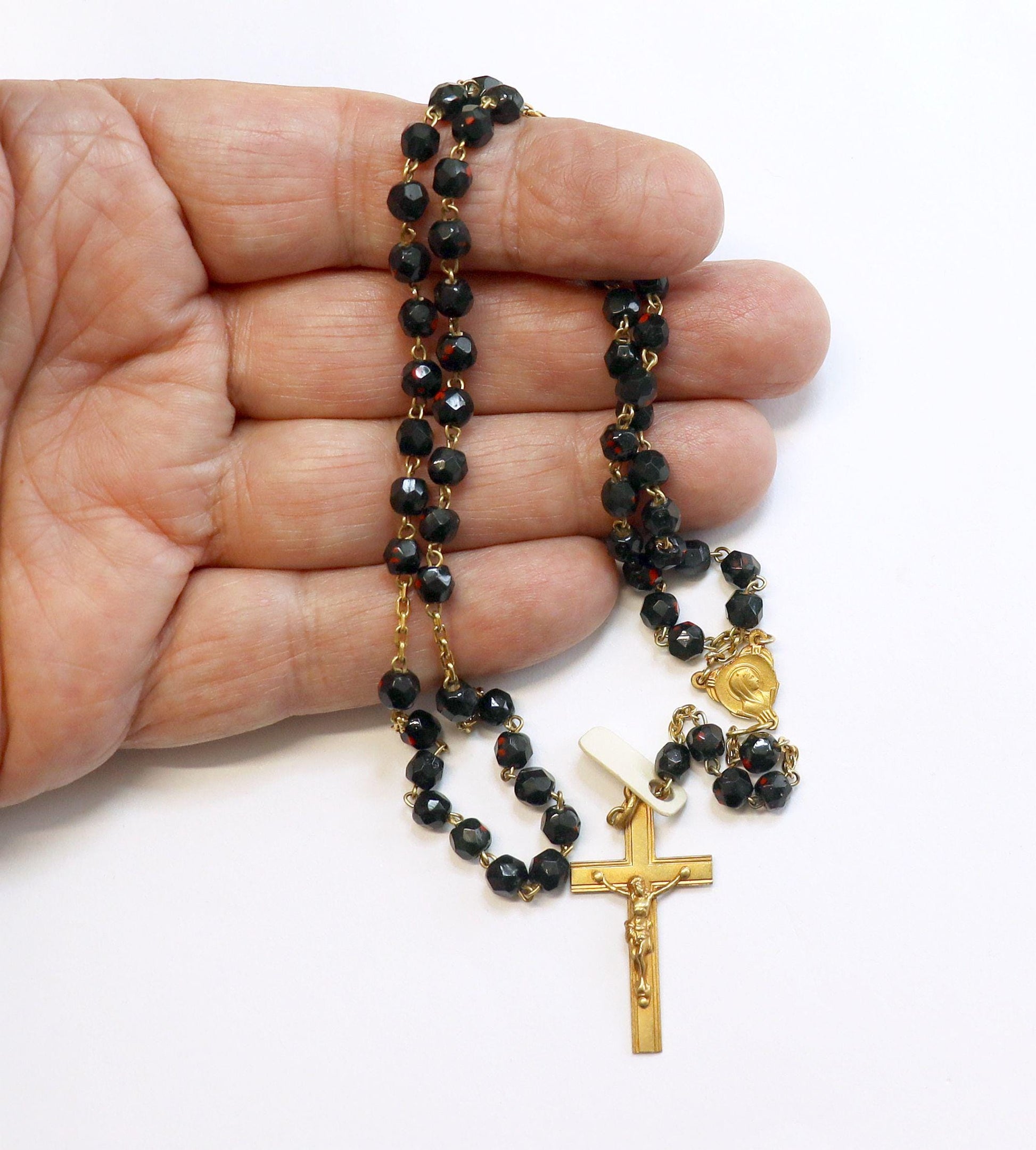 Catholic Vintage Rosary New Old Stock Bloodstone & Gold Plated Exquisite Series N0.2