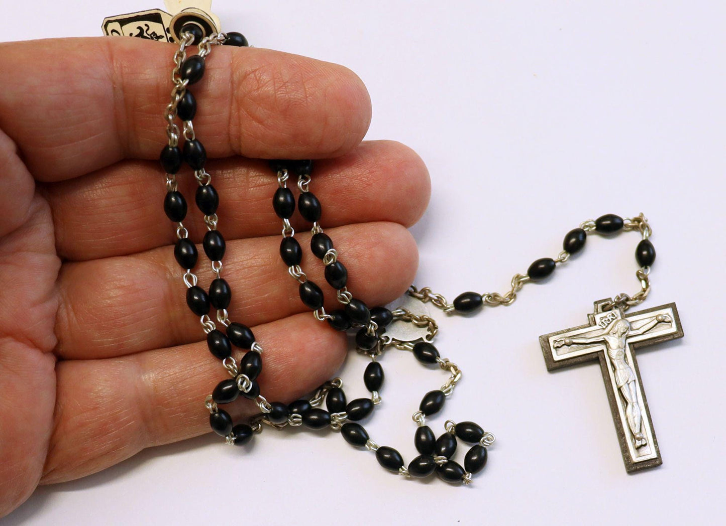 Catholic Vintage Rosary New Old Stock Coco Wood Sterling Silver Exquisite Series No 6