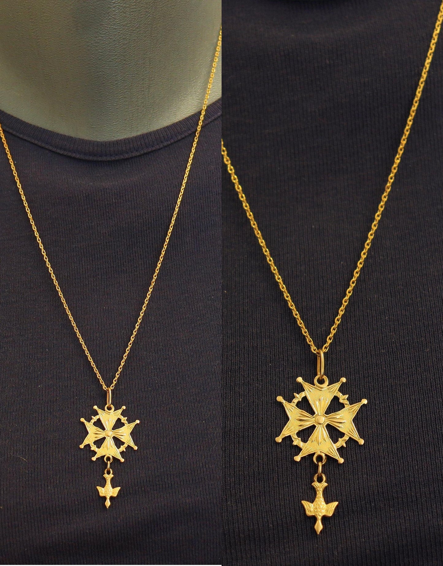 18 K Gold Pendant Medal Huguenot Cross - French 1930 's - Pristine condition.