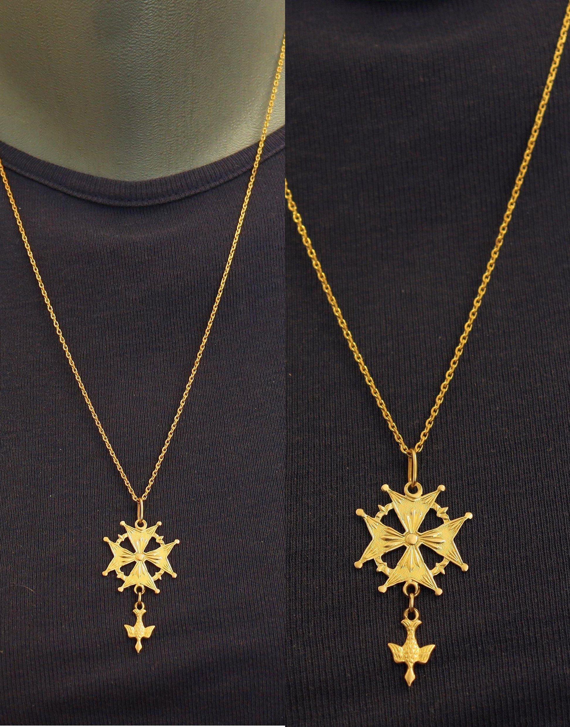 18 K Gold Pendant Medal Huguenot Cross - French 1930 's - Pristine condition.