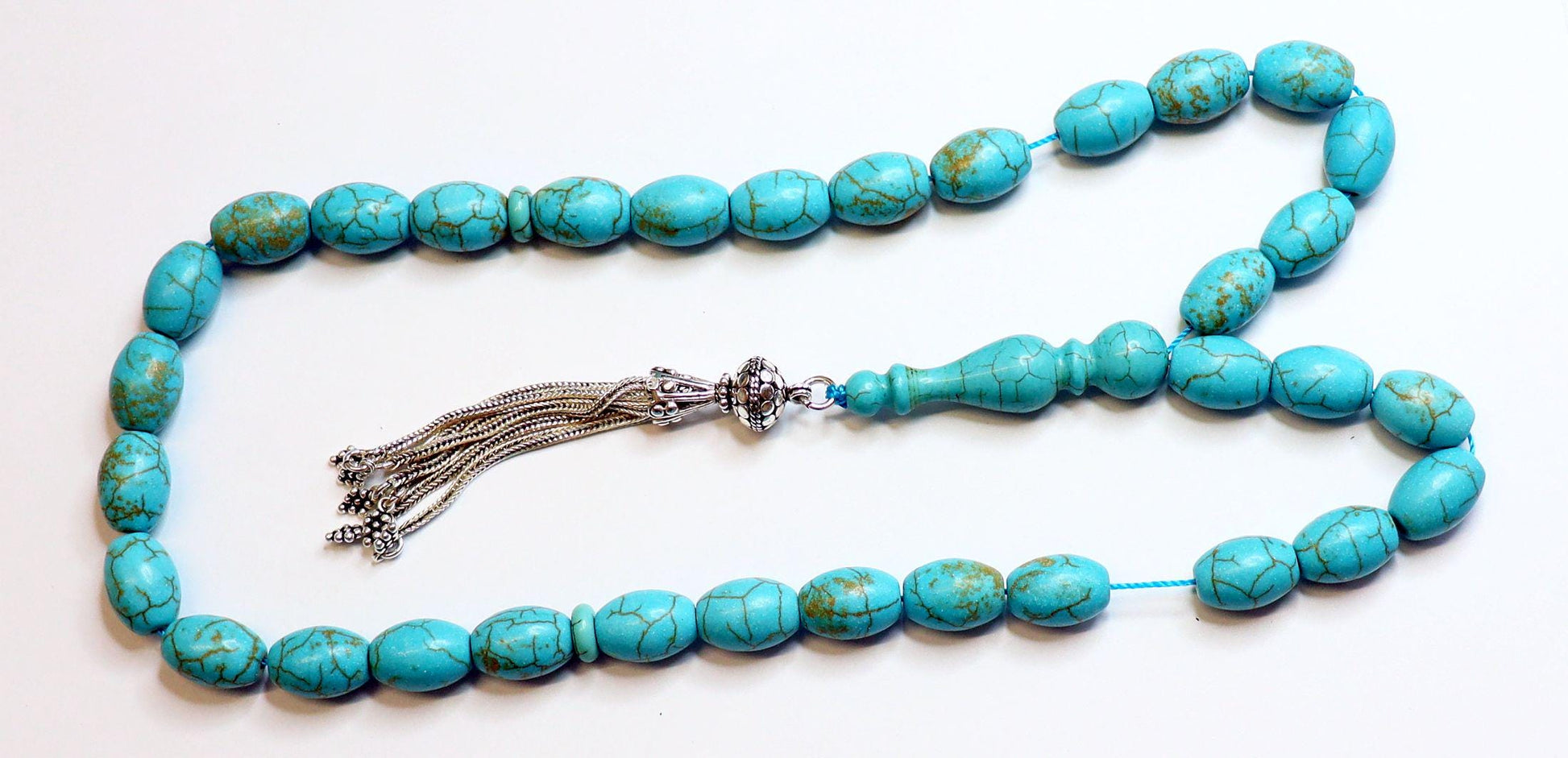 Rare Tesbih Gold Matrix Turquoise and Sterling Silver with Turquoise hand made main bead - Rarity, Collector's