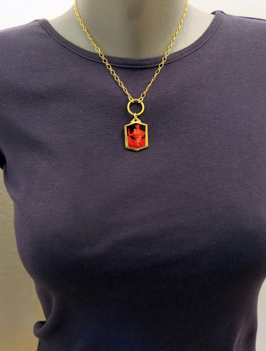 Saint Christopher Pendant Vintage Gold Plated and Enameled w Vermeil Chain and Extender