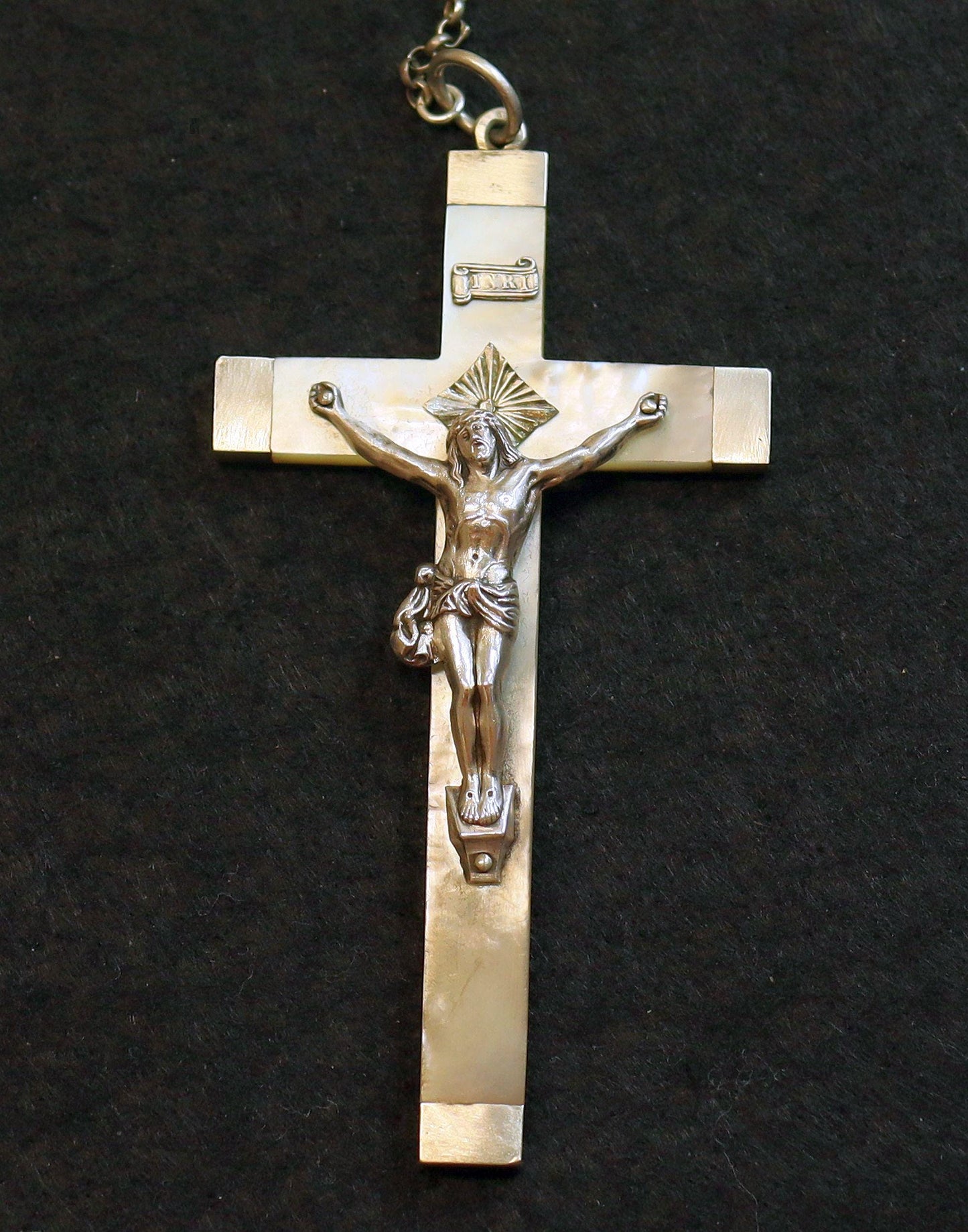 Stations of the Cross Rosary all Vintage Mother Of Pearl w 19th Cent Medals and Art Nouveau Crucifix ALL Sterling Silver Unique