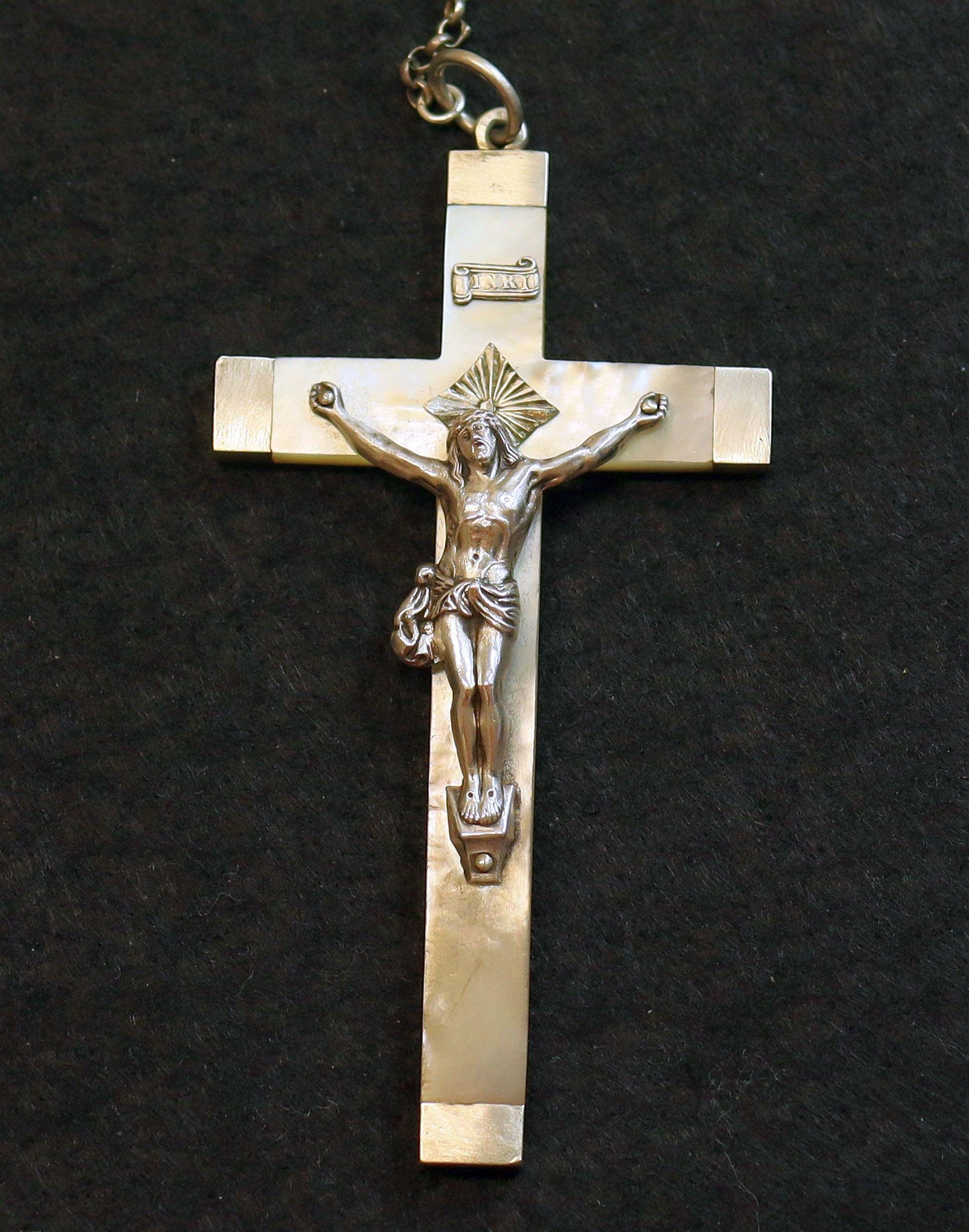 Stations of the Cross Rosary all Vintage Mother Of Pearl w 19th Cent Medals and Art Nouveau Crucifix ALL Sterling Silver Unique