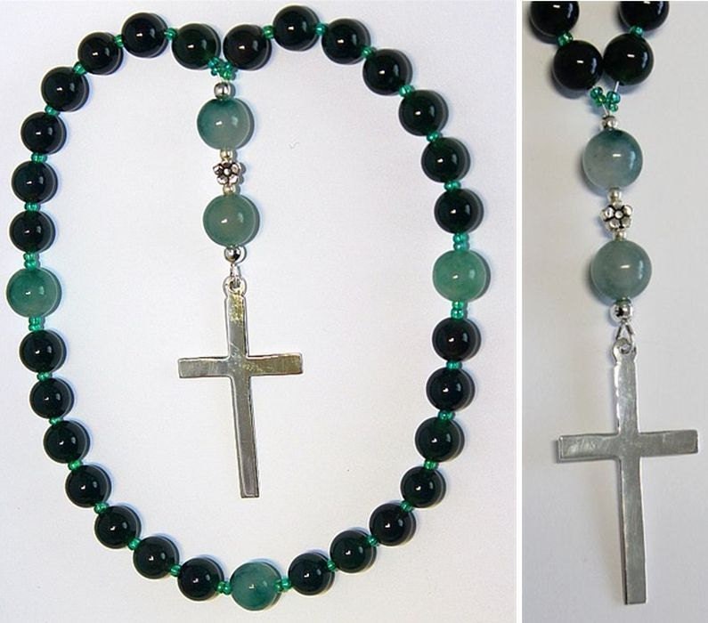 Anglican Episcopal Rosary Prayer Beads : Green Jade, Tree Agate and Sterling Silver