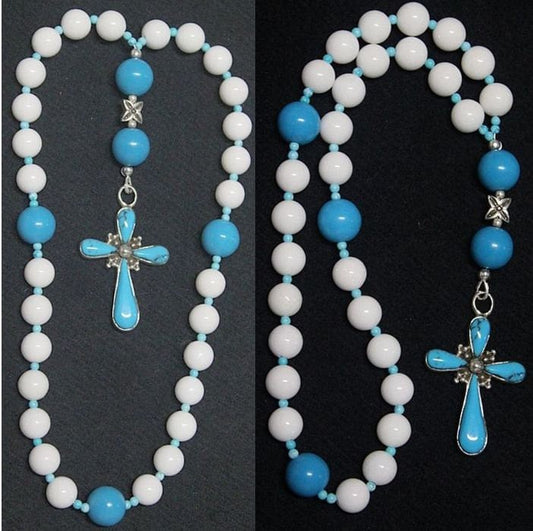 Anglican Episcopal Rosary Prayer Beads : White Jade, Turquoise and Sterling- Rare and Unique