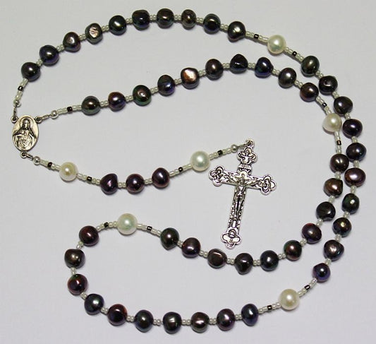 Catholic Rosay Prayer Beads Peacock Fresh Water Pearls