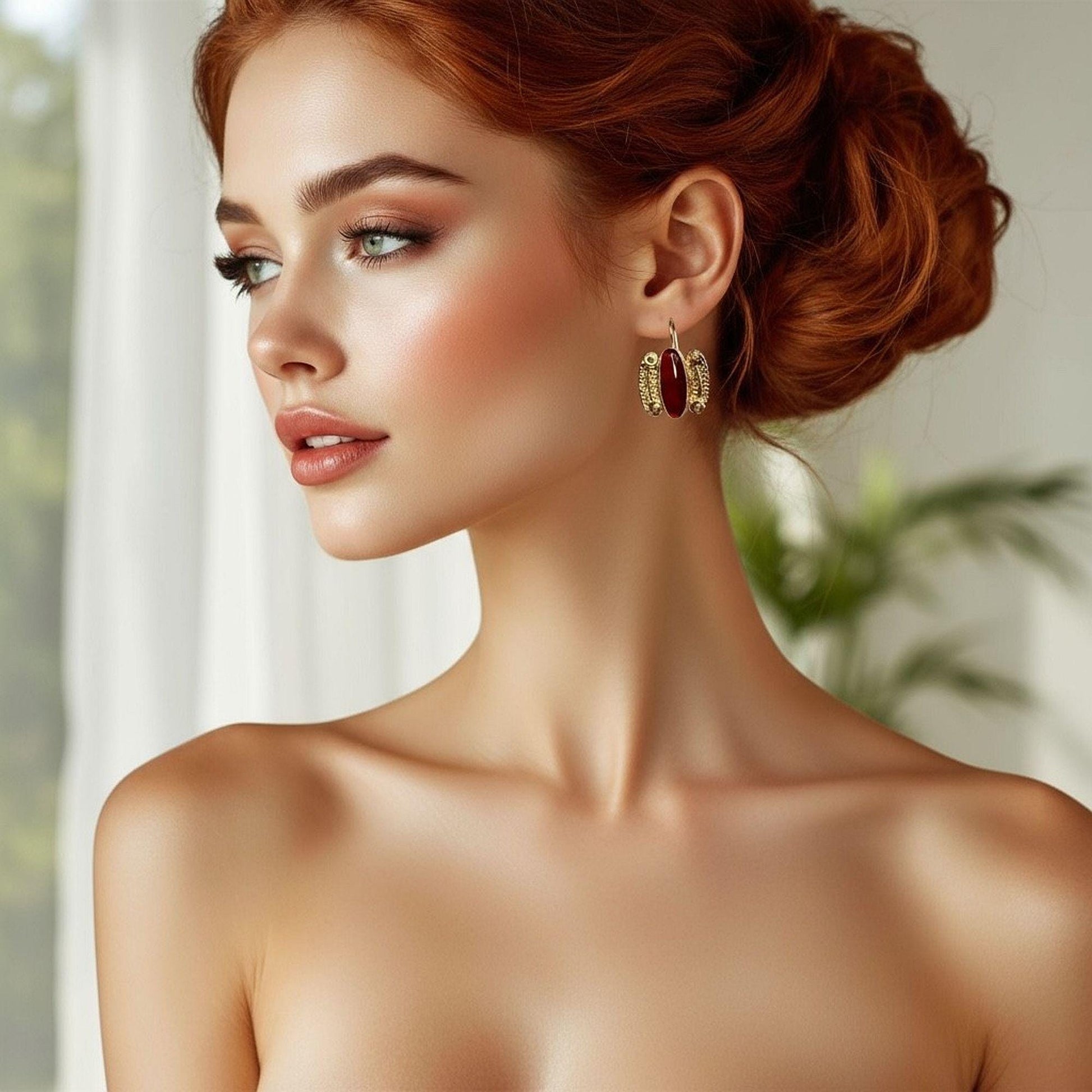 Isle of Crete Earrings and Pendant Gold and Carnelian by The Swan Collection