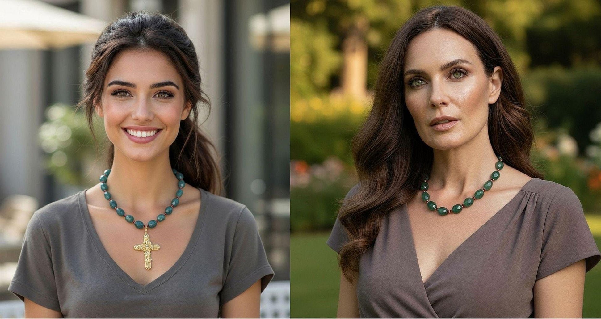 Emerald, Ruby, Vermeil Necklace: Gold Angel Cross, removable, two uses