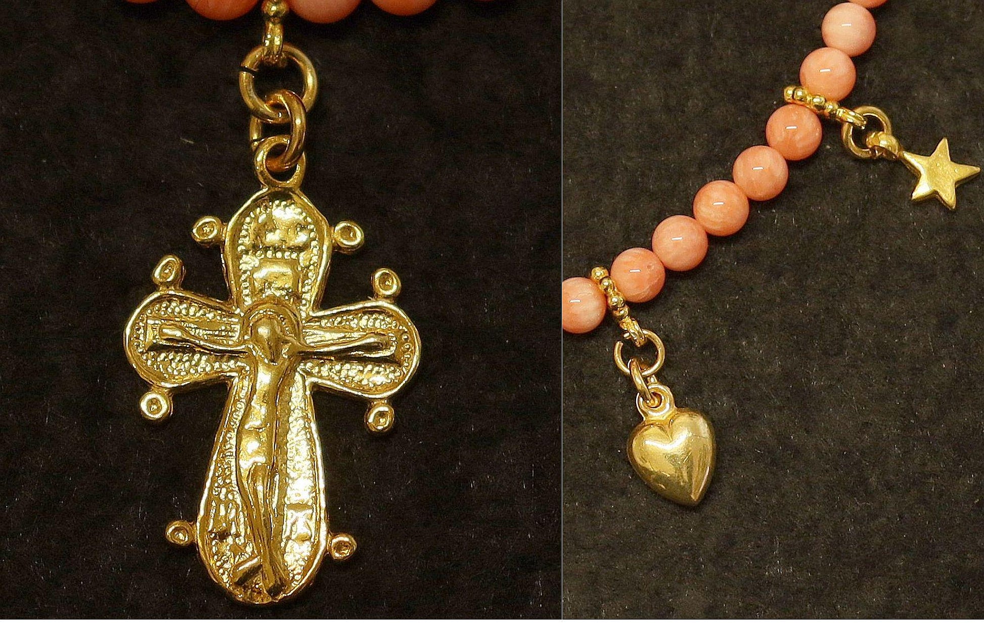Angel Coral Vermeil Necklace Choker: Cross, Hearts and Stars