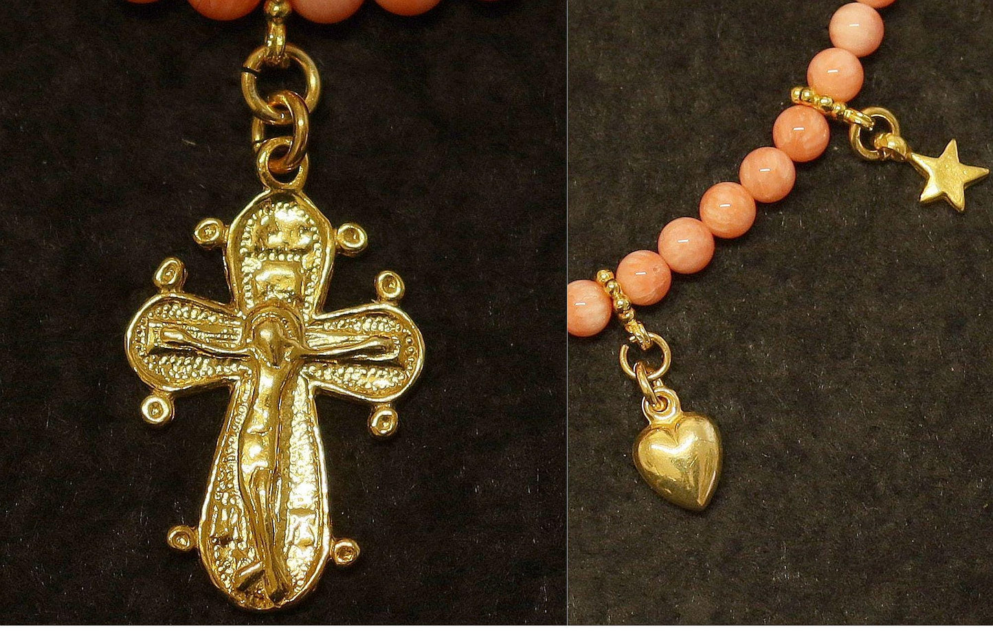 Angel Coral Vermeil Necklace Choker: Cross, Hearts and Stars