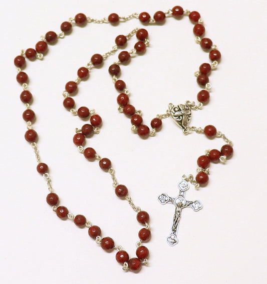 Catholic Chain Rosary Genuine Faceted Ruby and Sterling Silver