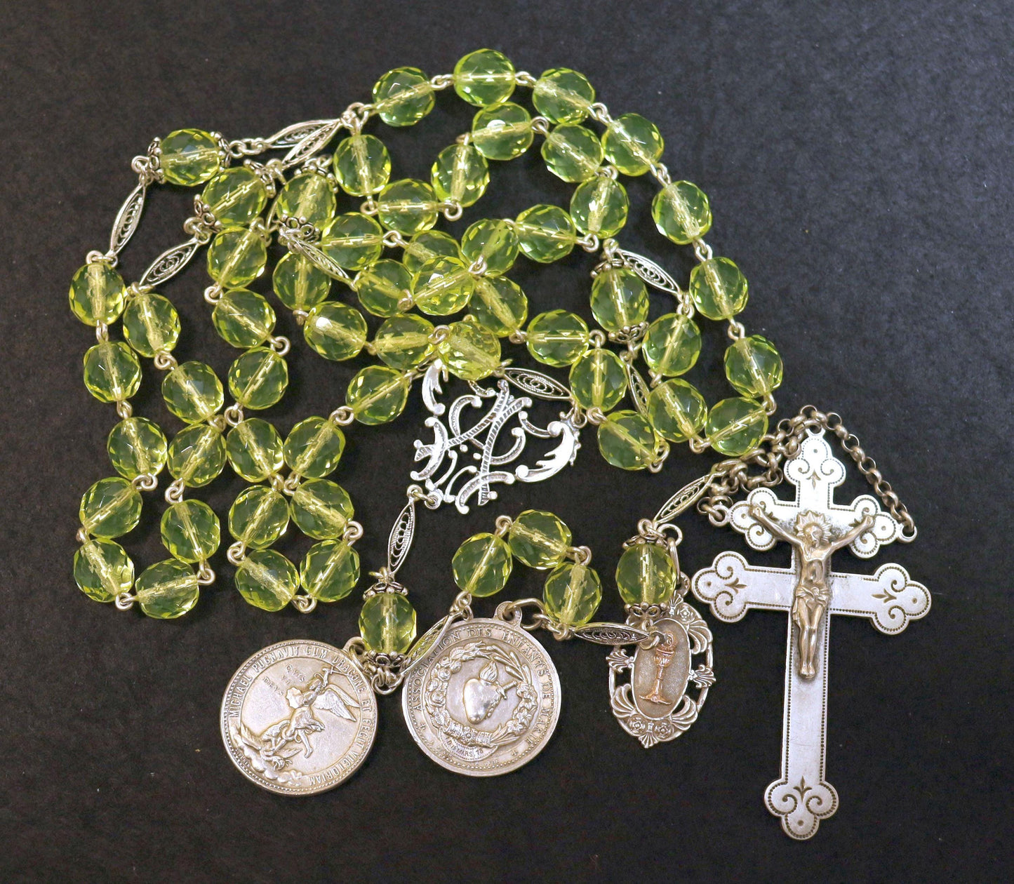 1878 Catholic, Large, Uranium Glass & Sterling Silver , Rare Collectible, Unique and Antique