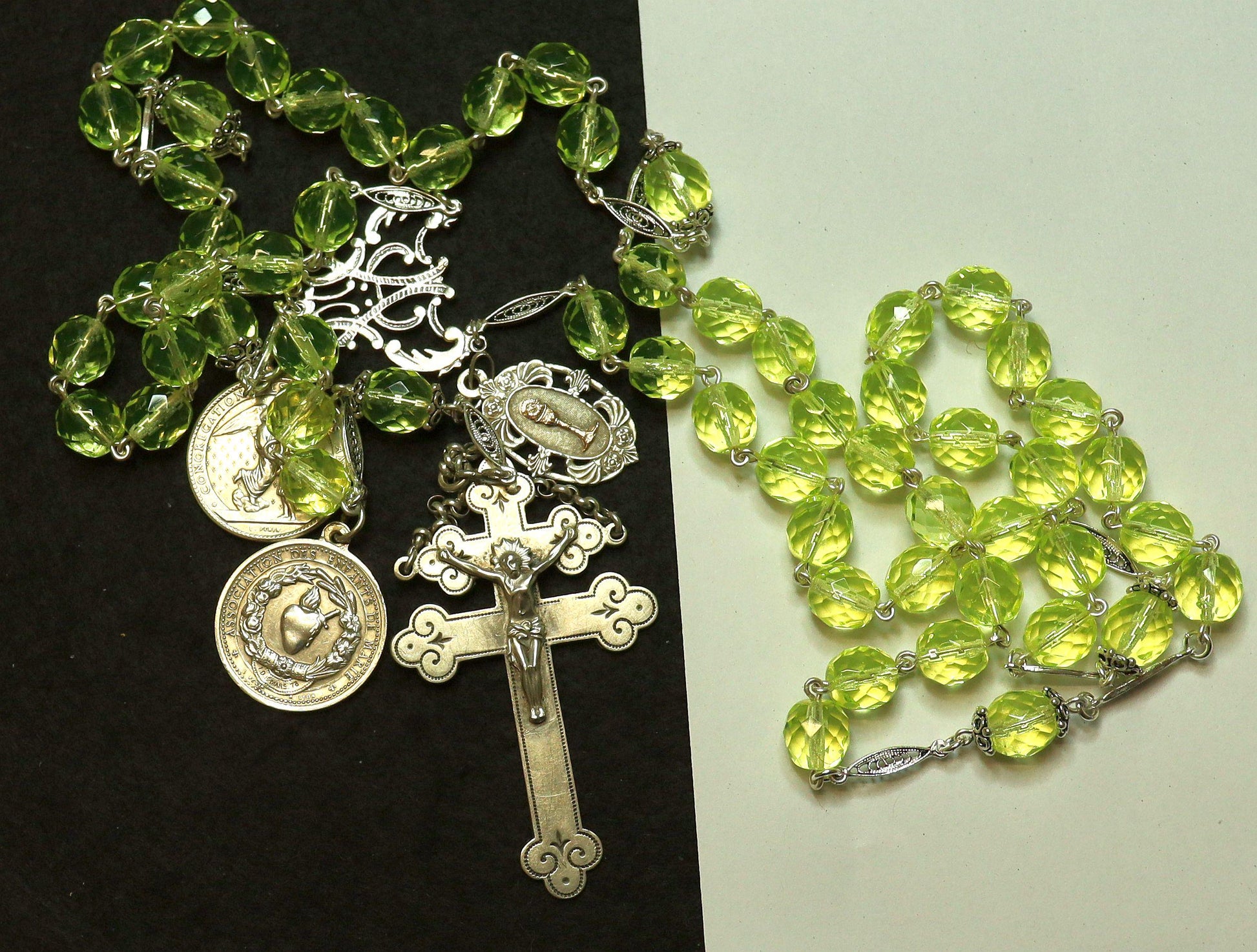 1878 Catholic, Large, Uranium Glass & Sterling Silver , Rare Collectible, Unique and Antique