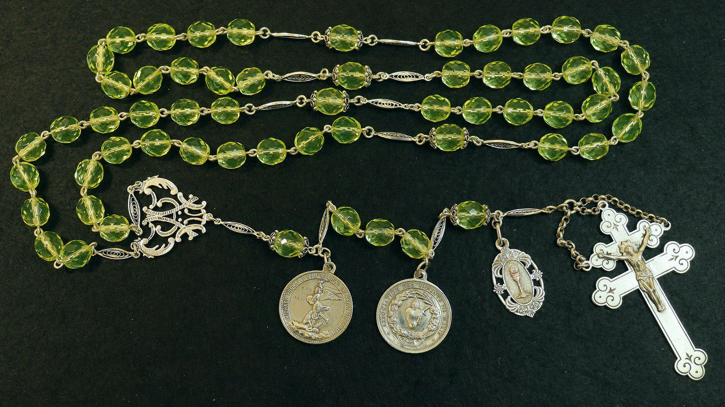 1878 Catholic, Large, Uranium Glass & Sterling Silver , Rare Collectible, Unique and Antique
