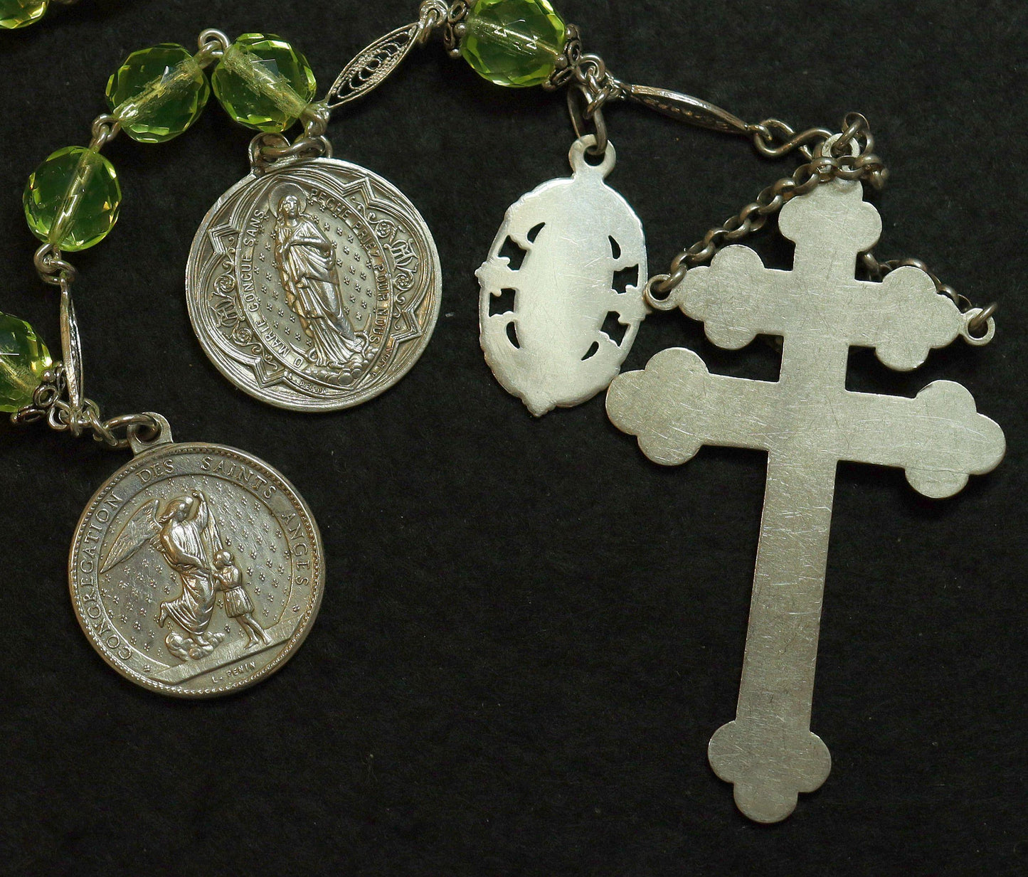 1878 Catholic, Large, Uranium Glass & Sterling Silver , Rare Collectible, Unique and Antique