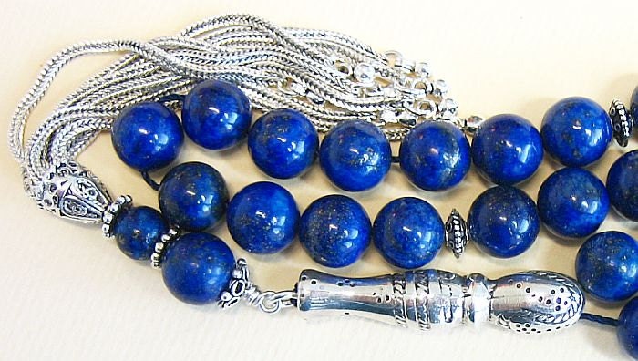 Luxury Prayer Beads Tesbih AA Grade Lapis & Sterling Silver -Top quality - Collector's