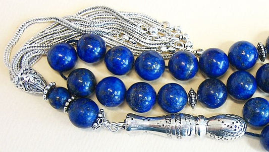 Luxury Prayer Beads Tesbih AA Grade Lapis & Sterling Silver -Top quality - Collector's