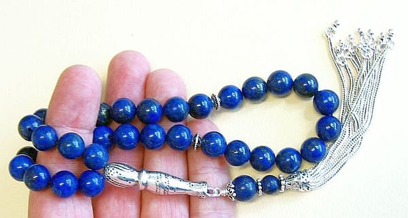 Luxury Prayer Beads Tesbih AA Grade Lapis & Sterling Silver -Top quality - Collector's