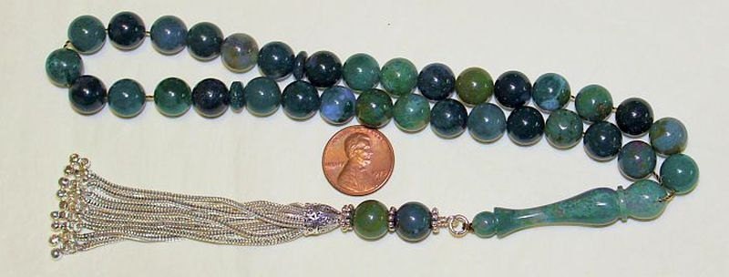 Luxury Prayer Beads Tesbih AA Grade Moss Agate and Sterling Silver - Top Quality - Collector's