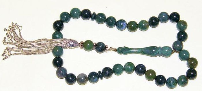 Luxury Prayer Beads Tesbih AA Grade Moss Agate and Sterling Silver - Top Quality - Collector's