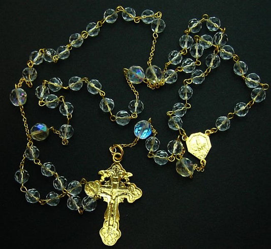 Catholic Chain Rosary Gold Vermeil and Vintage Bohemian Crystal