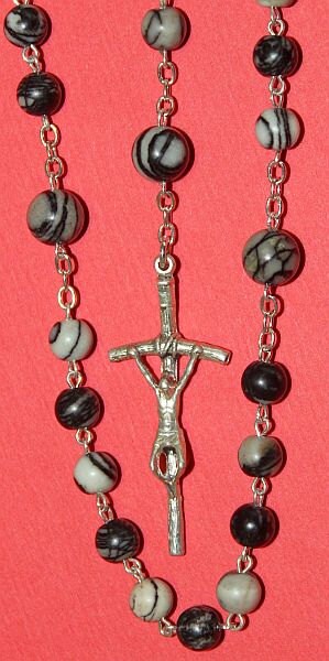 Catholic Chain Rosary Prayer Beads Silkstone Onyx and Sterling Silver