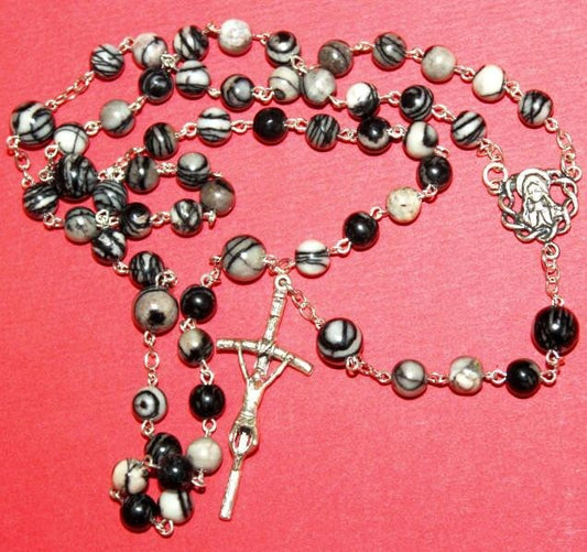 Catholic Chain Rosary Prayer Beads Silkstone Onyx and Sterling Silver