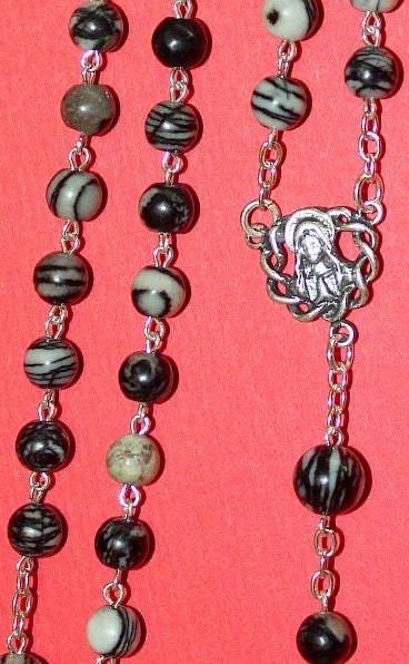 Catholic Chain Rosary Prayer Beads Silkstone Onyx and Sterling Silver