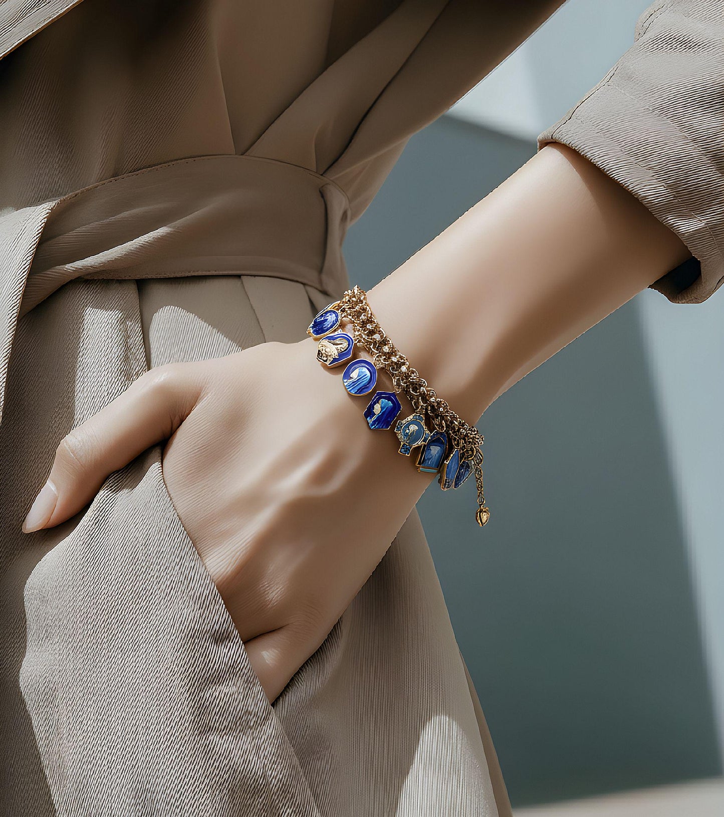 Vintage Sterling Silver and Gold Charm Bracelet with 14 Rare Pristine & Enameled Religious Medals