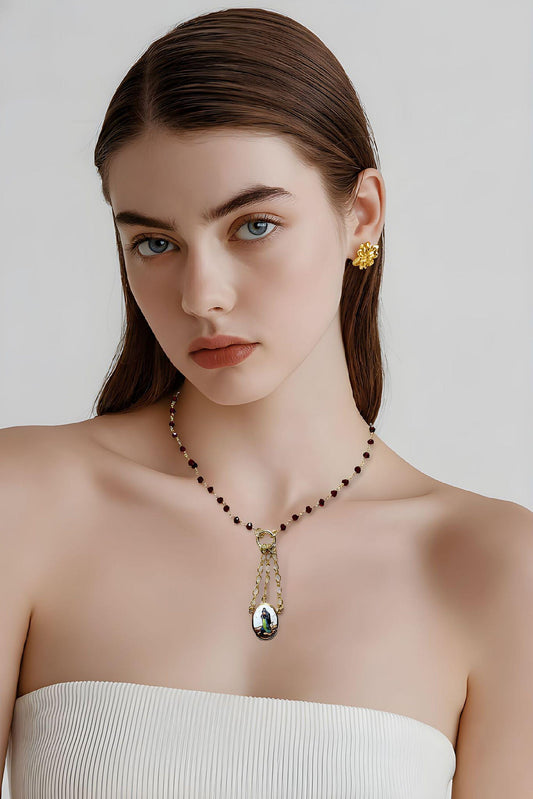 Gold Vermeil Necklace w Hand Painted Enameled Vintage Medal of the Immaculate Conception