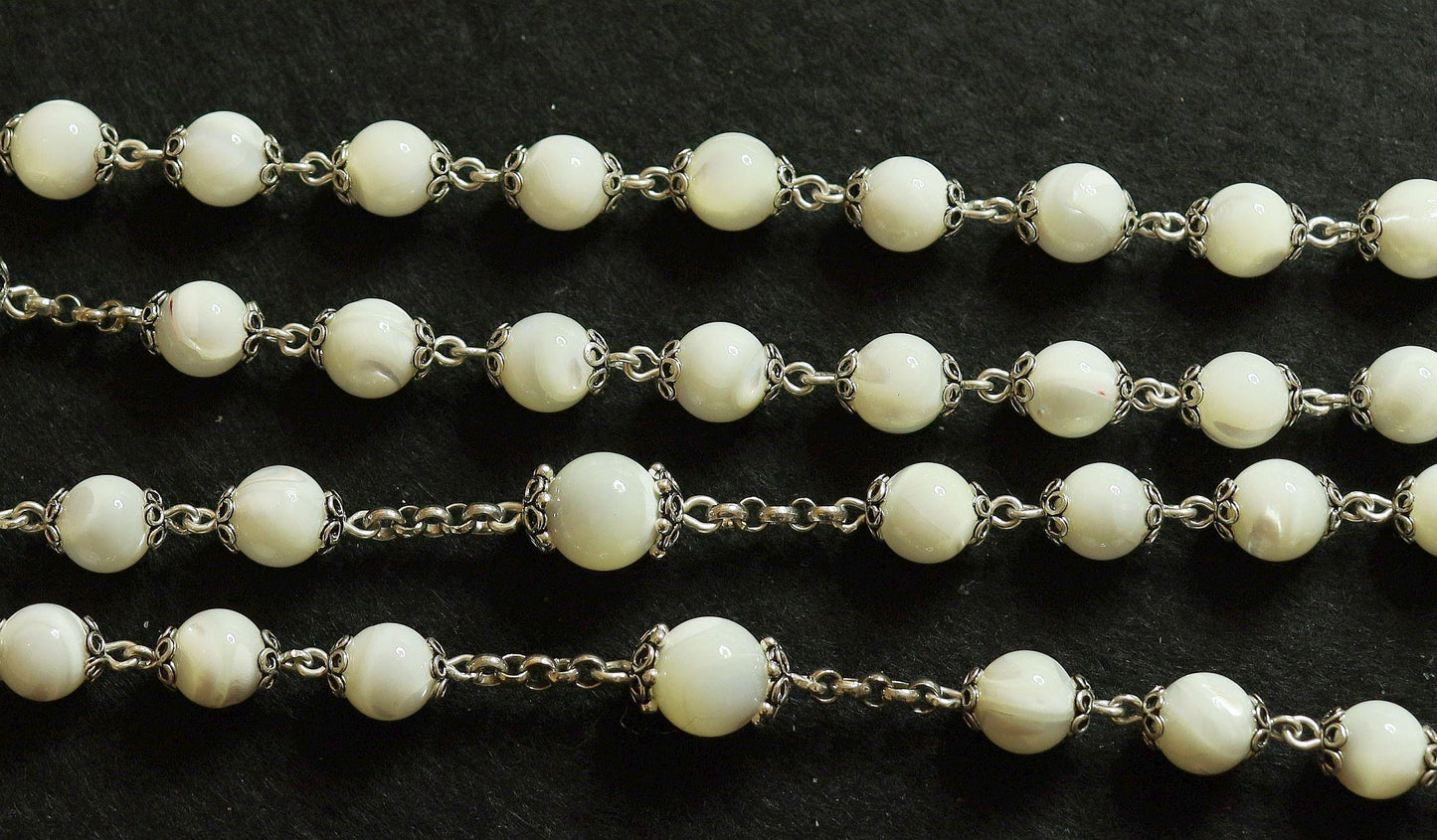 Antique MOP & Sterling Silver Highly Exceptional Catholic Rosary w Many Rare Antique Medals