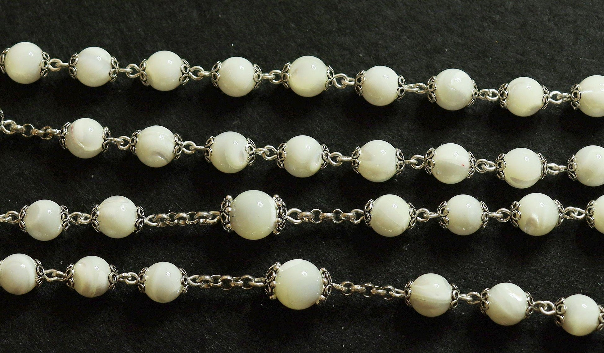 Antique MOP & Sterling Silver Highly Exceptional Catholic Rosary w Many Rare Antique Medals