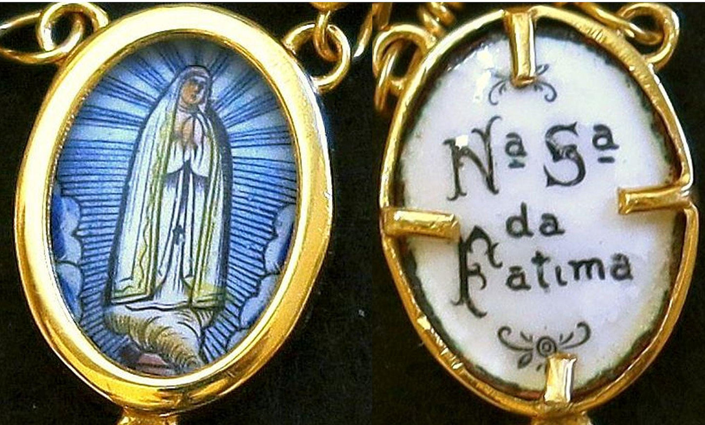 1920's Bohemian Rock Cystal & All 18K Solid Gold Catholic Rosary Our Lady of Fatima, Reliquary Cross - Extreme Rarity