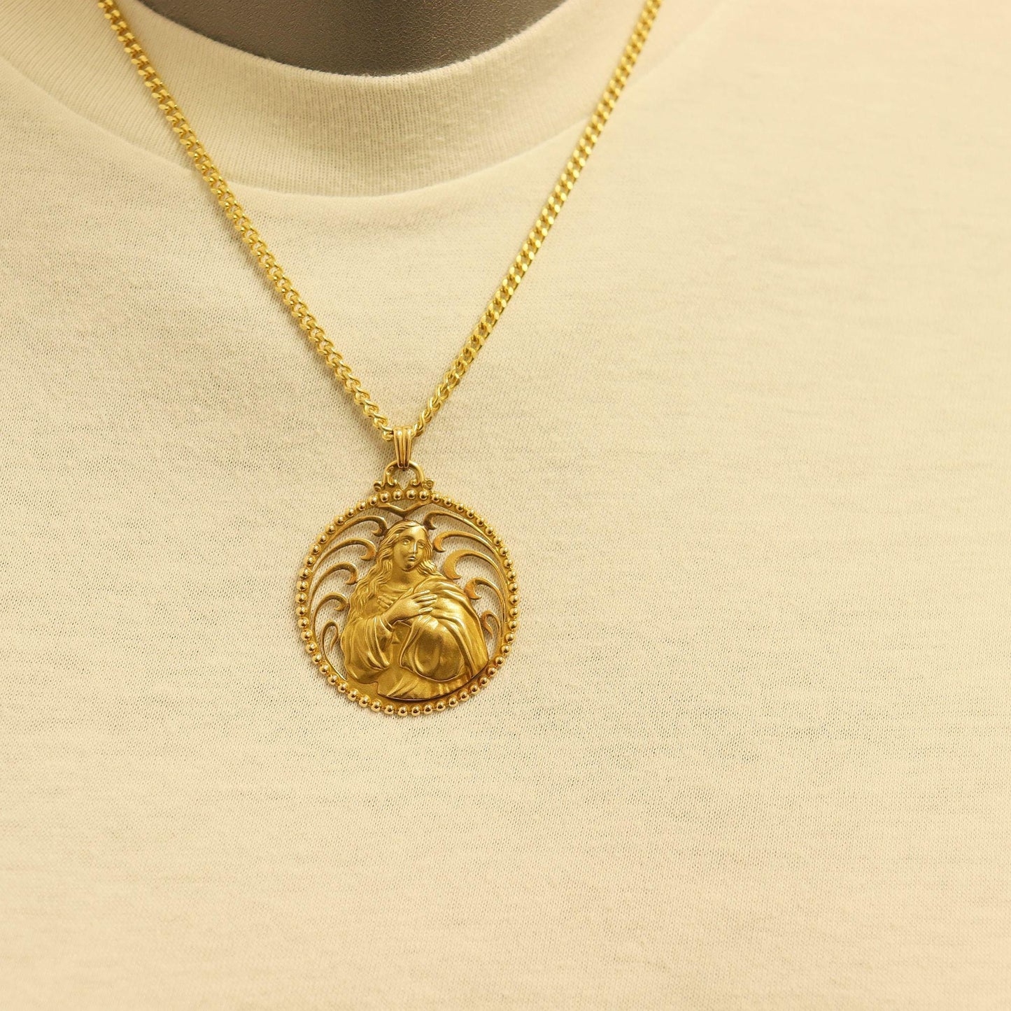 18K Solid Gold Virgin Mary Medal, Open Work, High Relief Mater Dolorosa - 1950's - Unique