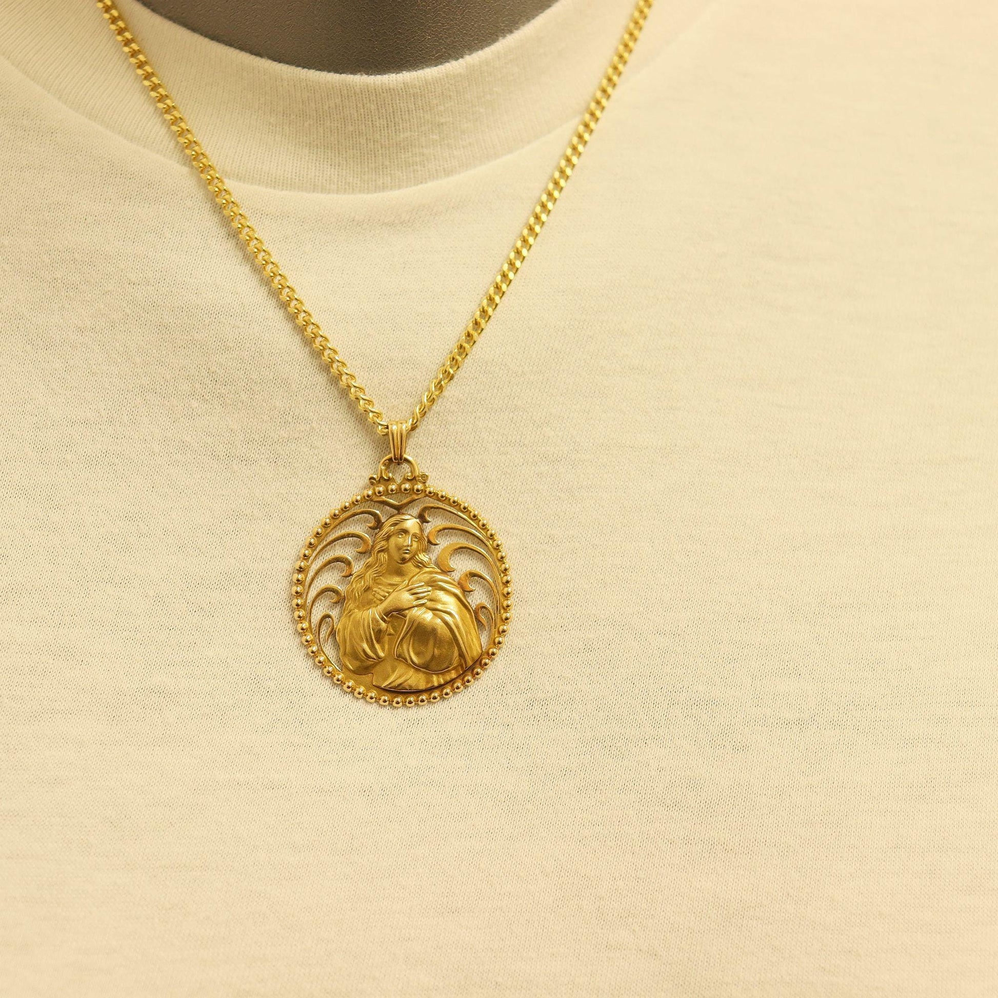 18K Solid Gold Virgin Mary Medal, Open Work, High Relief Mater Dolorosa - 1950's - Unique