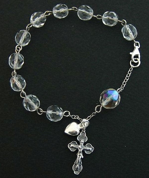 Catholic Rosary Bracelet Vintage Bohemian Crystal and Sterling Silver