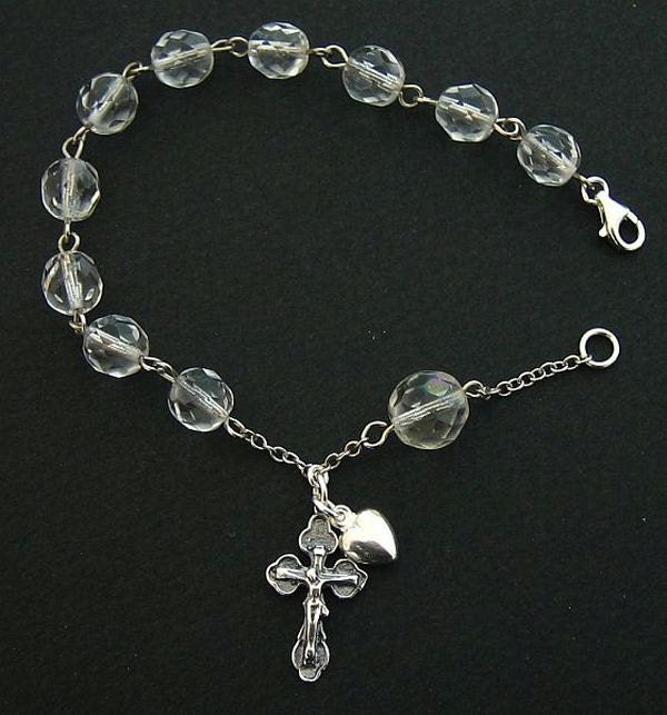 Catholic Rosary Bracelet Vintage Bohemian Crystal and Sterling Silver