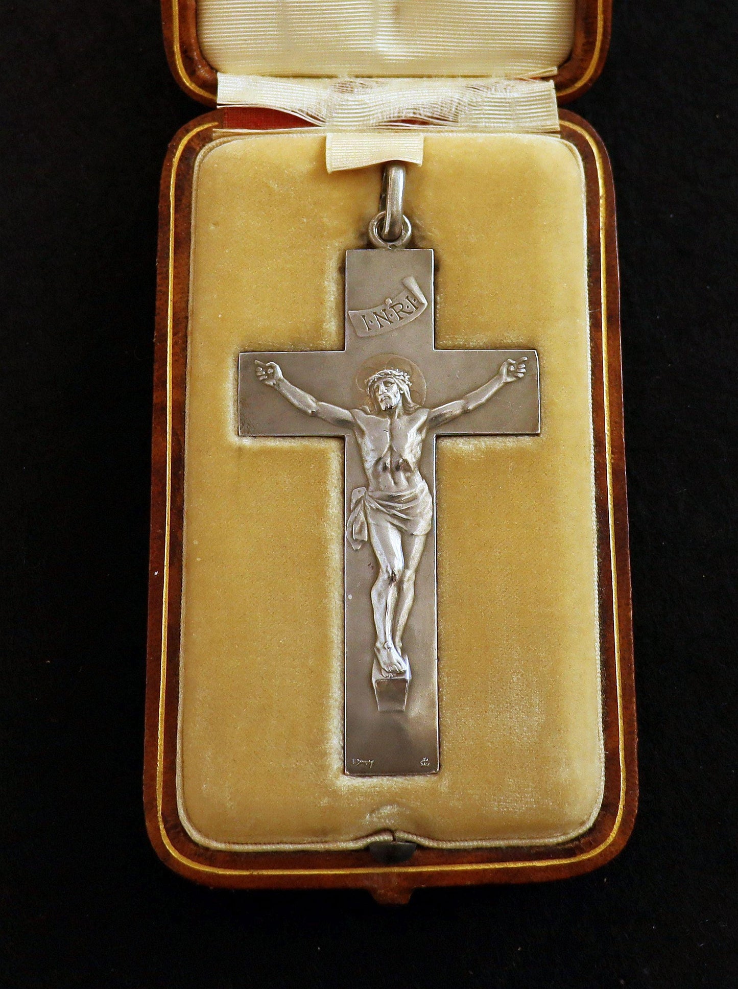 Sterling Silver Cross Crucifix in Box Signed DROPSY : Large, Heavy, Early 20th Cent. Extreme Rarity