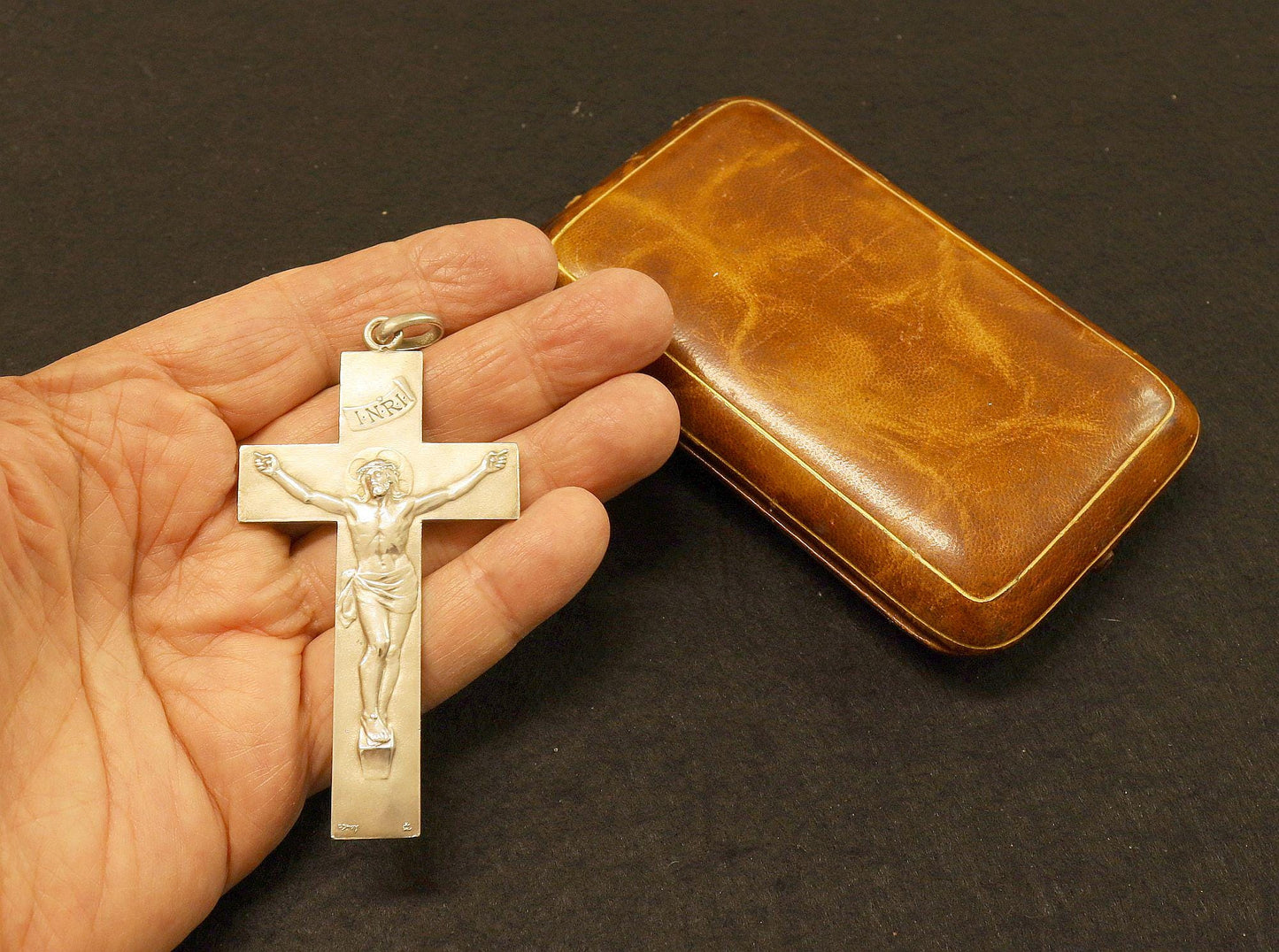Sterling Silver Cross Crucifix in Box Signed DROPSY : Large, Heavy, Early 20th Cent. Extreme Rarity