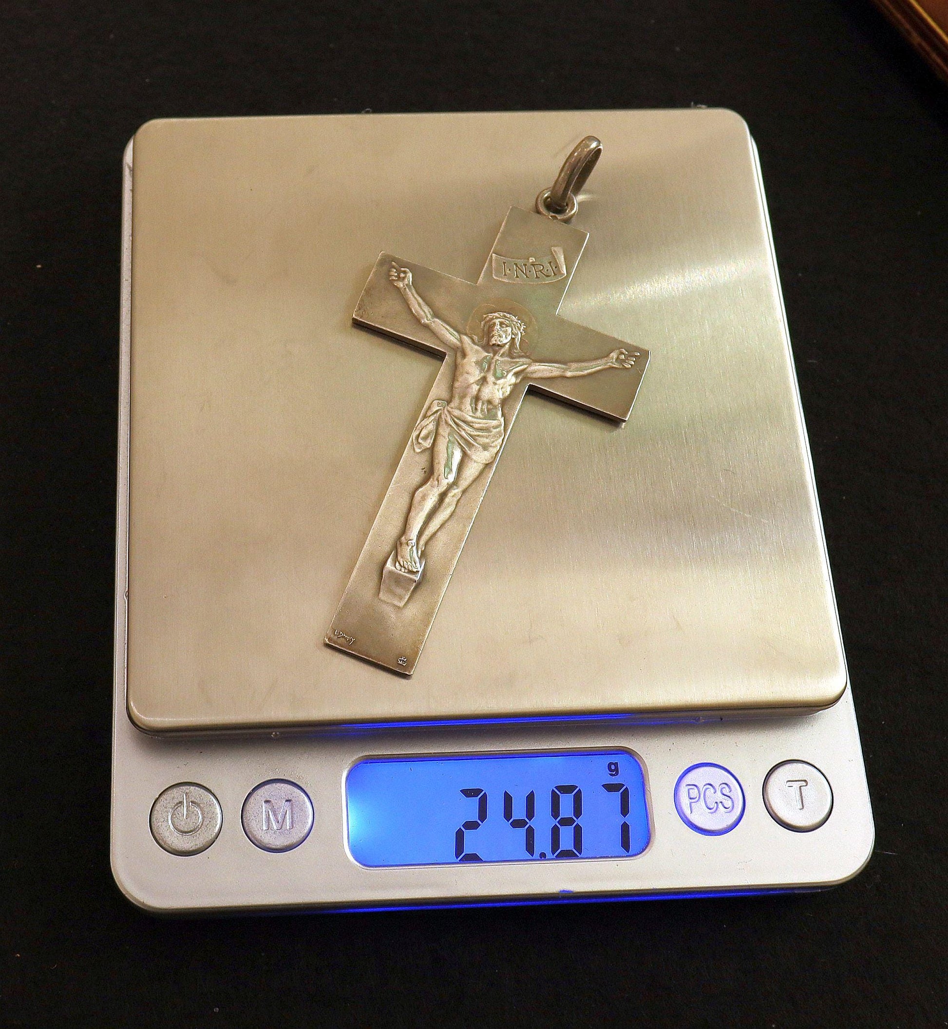 Sterling Silver Cross Crucifix in Box Signed DROPSY : Large, Heavy, Early 20th Cent. Extreme Rarity