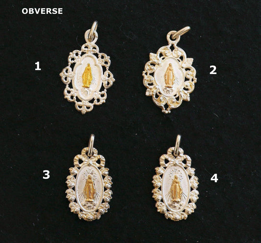 Gold and Silver Virgin Mary Antique NEVER USED Medals Art Nouveau, Fleur de Coin, Xtreme Rarity