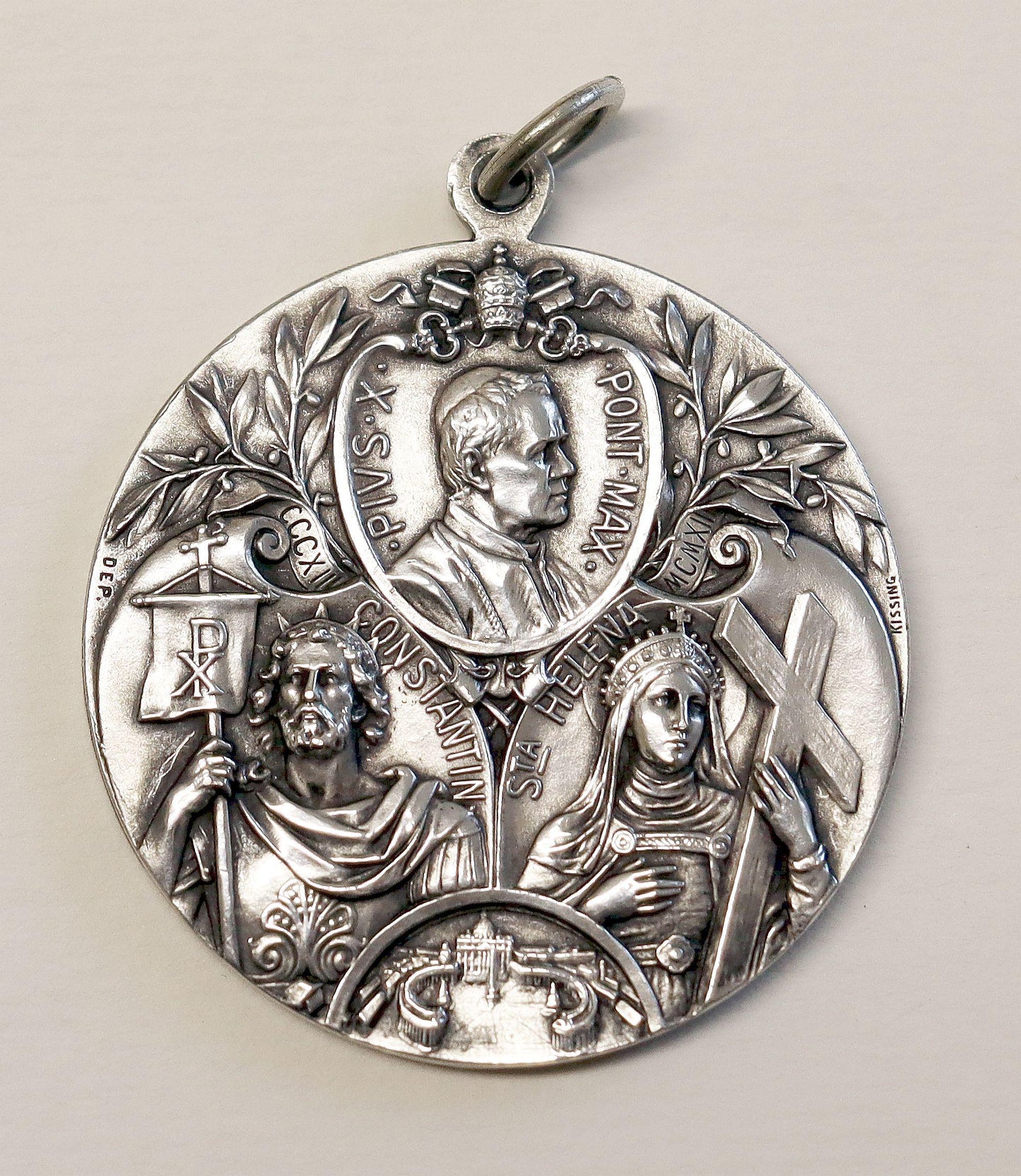 Pius X Silver Medal – St Helena Constantine Commemoration 1600th Edict of Milan, Exceptional, Large, Heavy, Mint Condition, Collector's