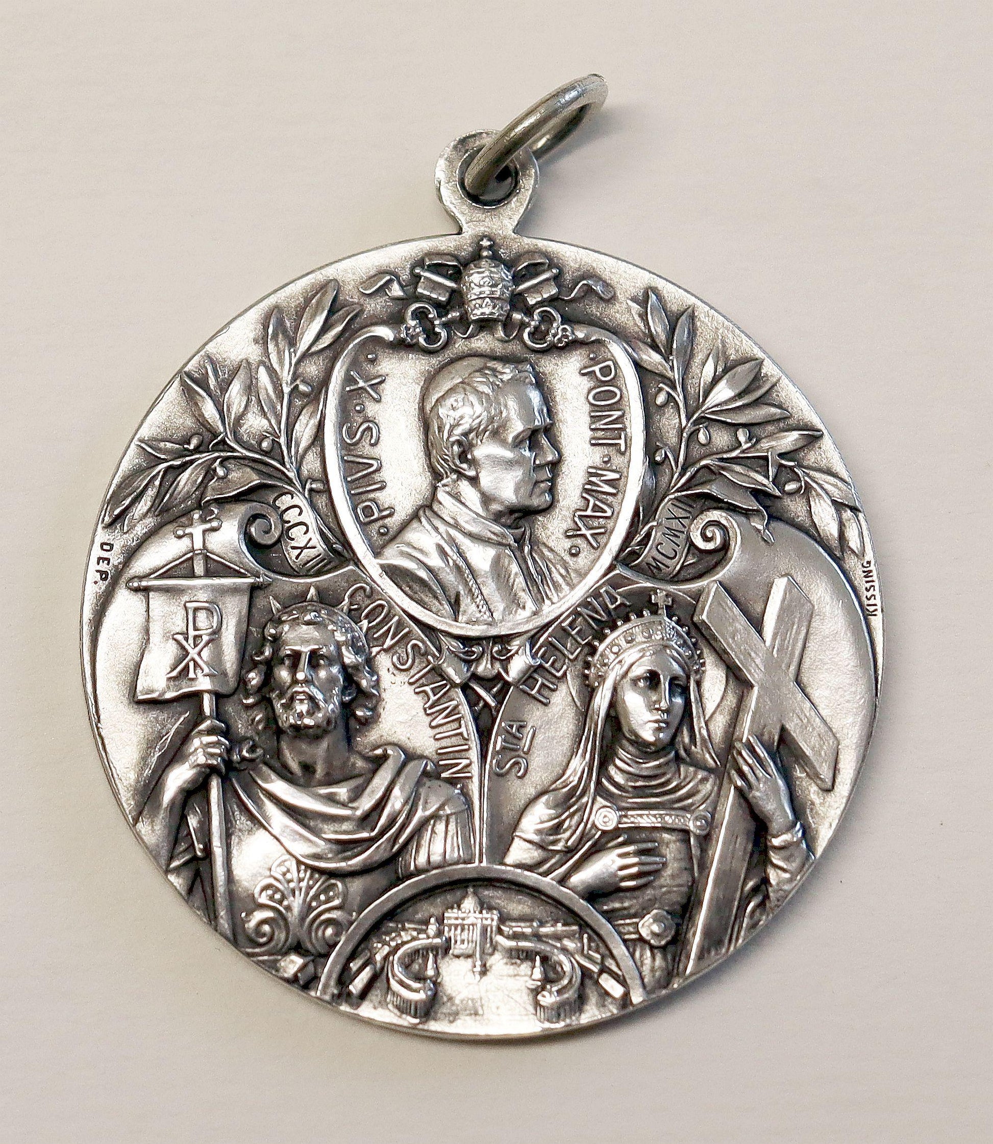 Pius X Silver Medal – St Helena Constantine Commemoration 1600th Edict of Milan, Exceptional, Large, Heavy, Mint Condition, Collector's