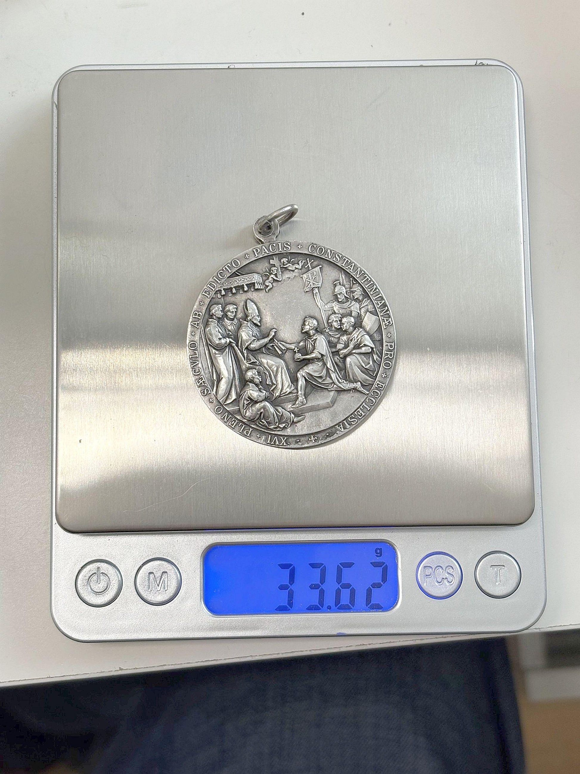 Pius X Silver Medal – St Helena Constantine Commemoration 1600th Edict of Milan, Exceptional, Large, Heavy, Mint Condition, Collector's