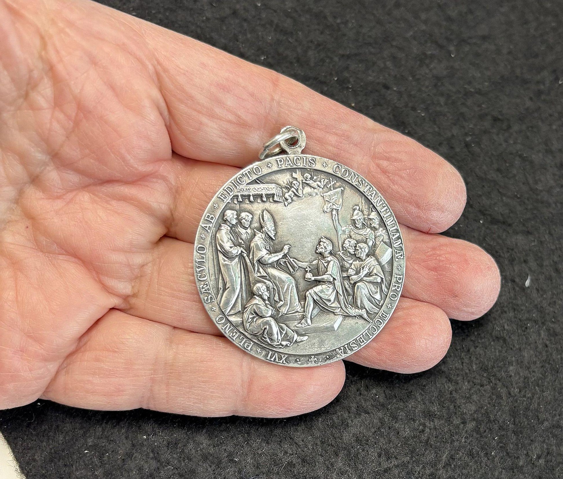 Pius X Silver Medal – St Helena Constantine Commemoration 1600th Edict of Milan, Exceptional, Large, Heavy, Mint Condition, Collector's