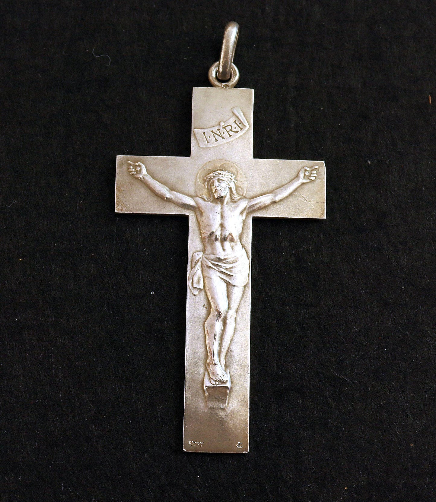 Sterling Silver Cross Crucifix in Box Signed DROPSY : Large, Heavy, Early 20th Cent. Extreme Rarity