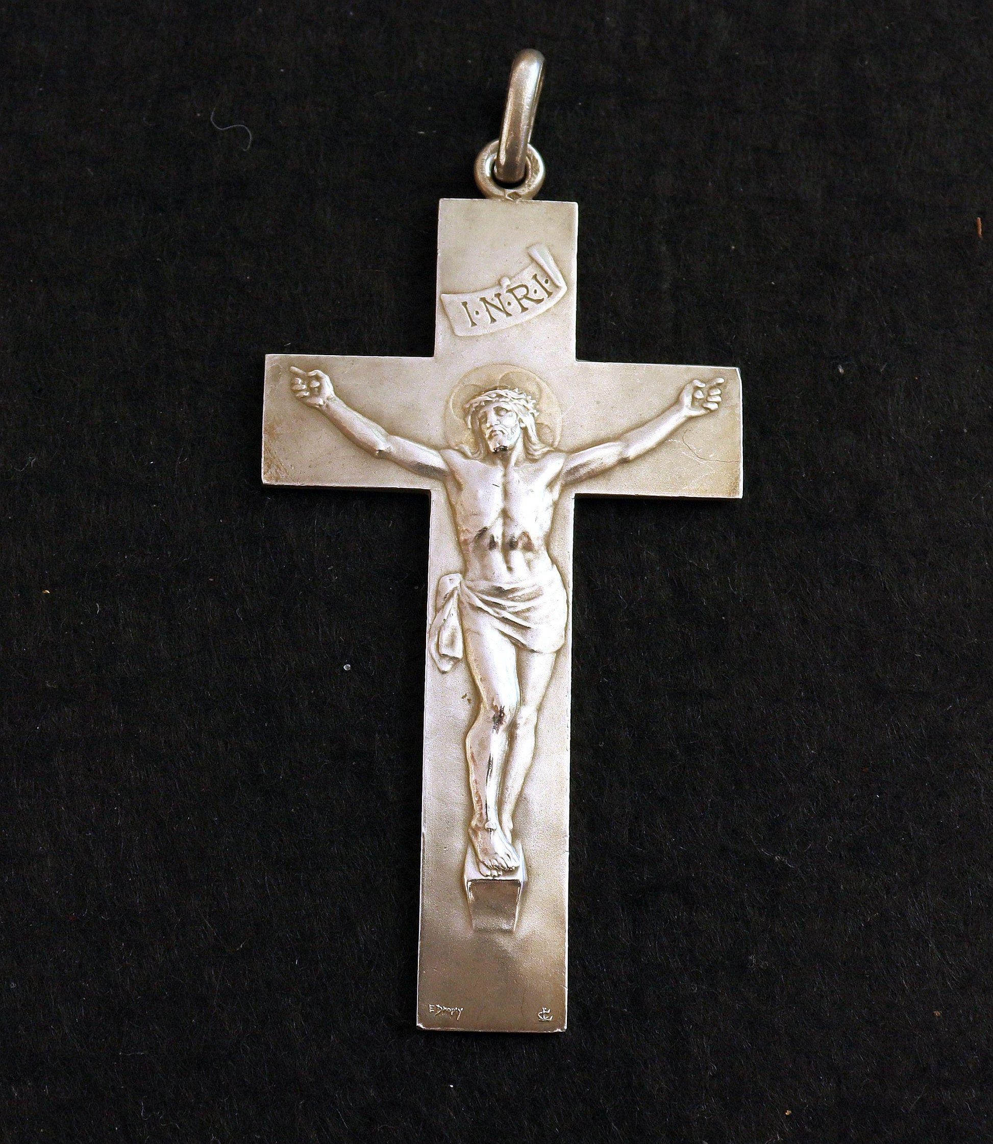 Sterling Silver Cross Crucifix in Box Signed DROPSY : Large, Heavy, Early 20th Cent. Extreme Rarity