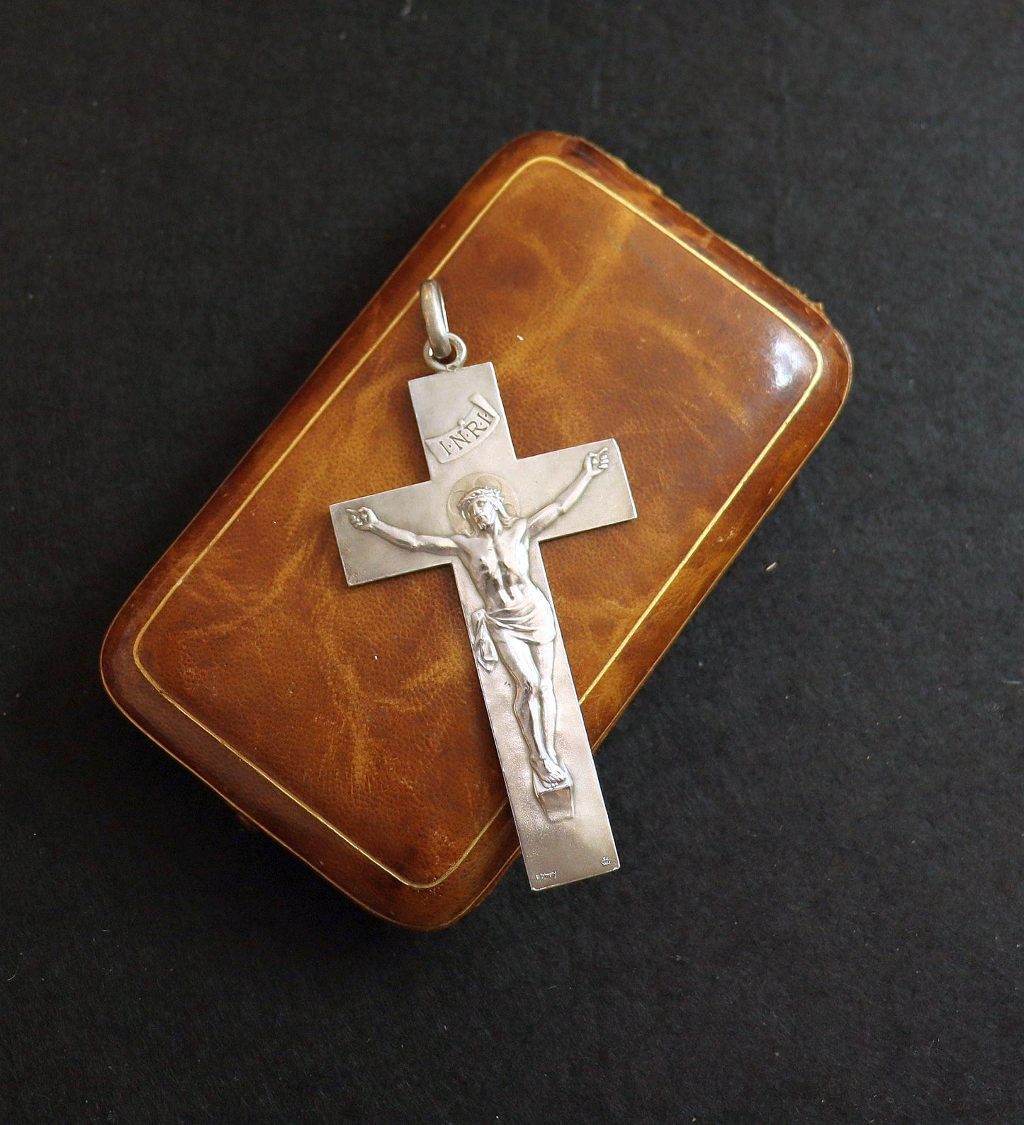 Sterling Silver Cross Crucifix in Box Signed DROPSY : Large, Heavy, Early 20th Cent. Extreme Rarity